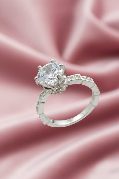 Crownflare Solitaire Silver Ring