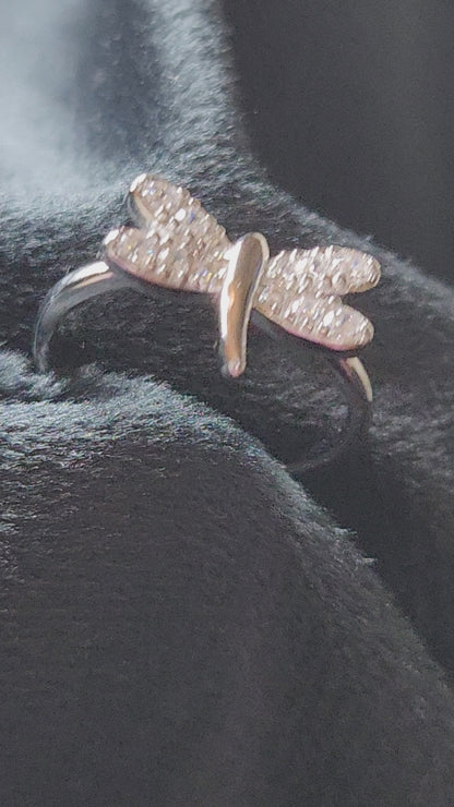 Crystal Dragonfly Whisper Silver Ring
