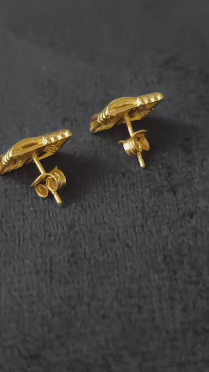 Woven Grid Gold Studs