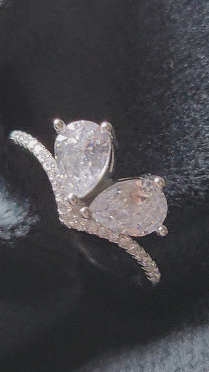 Twin Heart Sparkle Silver Ring