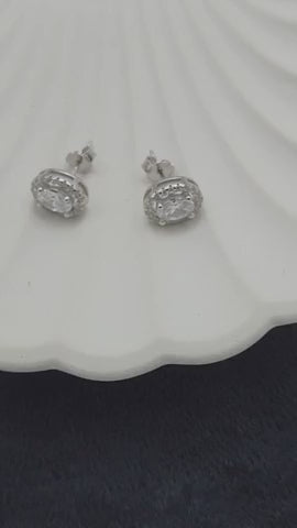 Aurelia Oval Halo Silver Studs