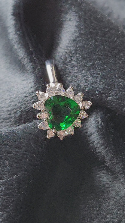 Emerald Heart Halo Silver Ring