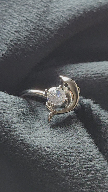 Luna Dolphin Solitaire Silver Ring