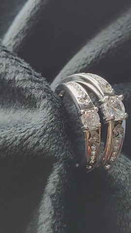 Silver Crystal Crest Duo Rings